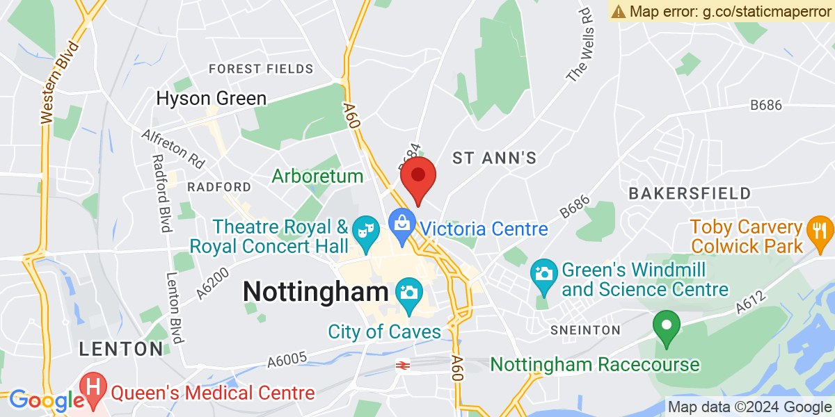Map of Nottingham Huntingdon Street